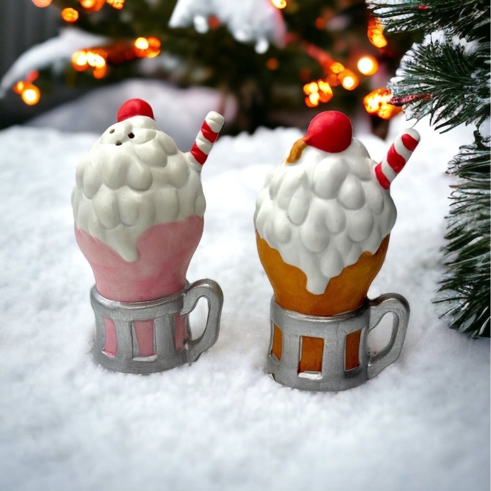 Milk Shake Chocolate Strawberry Salt and Pepper Shaker Set 4.5" Tall Cherry
